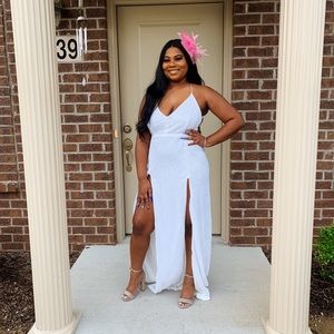 Sequin white dress with slits